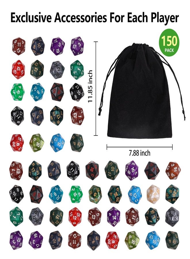 BUWUSMU 150 Pieces Polyhedral Dice Sets - Multi-Colored Assortment with Black Pouch, Compatible with RPG MTG Tabletop Role-Playing Games(20-Sided Style) - Image 2
